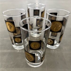 Vintage Set of 4 Cocktail Glasses with Coins of the World. Excellent Condition